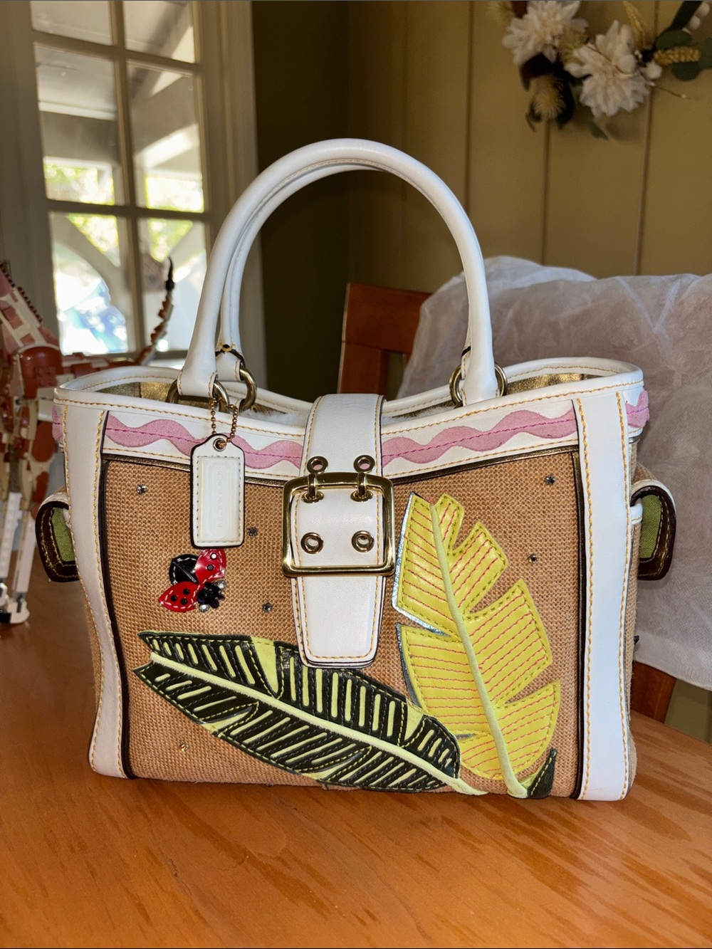 limited edition Coach Hampton Straw Ladybug Tote (Style No. L04K-4439)